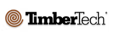 TimberTech logo featuring a brown spiral design to the left of the bold, black text TimberTech on a light gray background.
